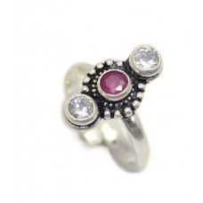 Toe Ring silver sterling 925 jewelry women's red onyx white zircon stone C 397